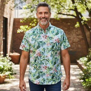 Ralph Lauren Mens Hawaiian Floral Button-Up Camp Shirt, XL